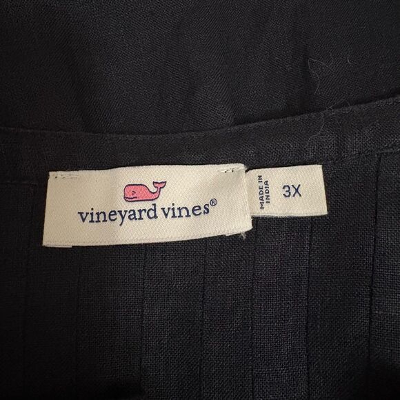 Vineyard Vines Linen Pintuck Pleat Popover Blouse Black Coastal Plus Size 3X - Picture 3 of 5